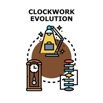 Clockwork evolution concept featuring a business process developing over time Stockillustratie