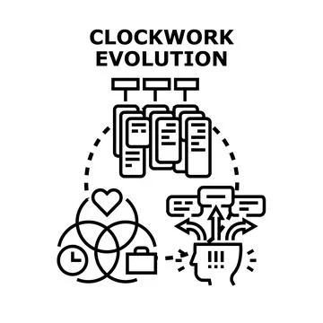 Clockwork evolution process developing business strategy and information flow 스톡 일러스트