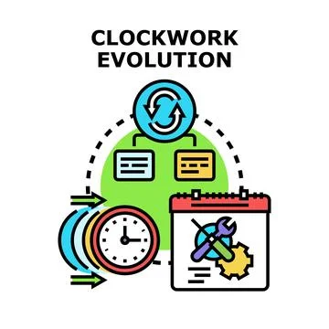 Clockwork evolution process developing system update concept Stock Illustration