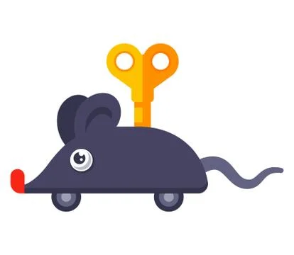 A clockwork gray mouse with a key on its back. Stock Illustration