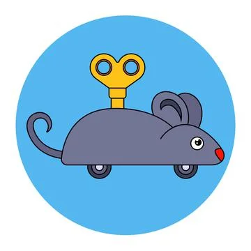 A clockwork gray mouse with a key on its back Stock Illustration