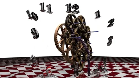 The clockwork has stopped and time is going back. 3D rendering. Vidéo 114387263