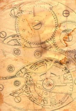 Clockwork mechanism on grunge paper Illustrazione stock