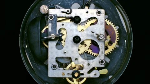 Clockwork mechanism turning on black background Video stock 310521234