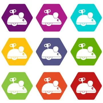 Clockwork mouse icon set color hexahedron Illustrazione stock