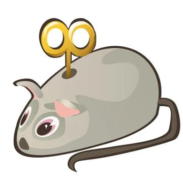 Clockwork mouse with key isolated on white background. Vector cartoon close-up Stock Illustration