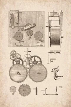 Clockwork Movement Spring Driven Pendulum Mechanism Technical Diagram 1765 Stock Illustration