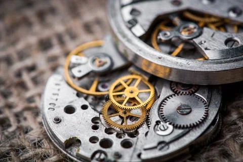 Clockwork old mechanical watch. close up, macro shot Stock Photos