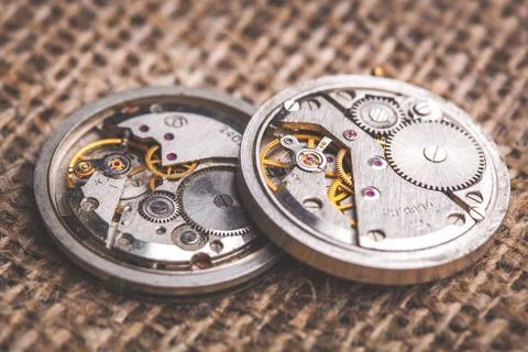 Clockwork old mechanical watch. close up, macro shot Stock Photos
