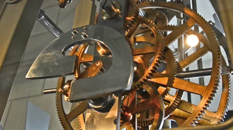 Clockwork of an old tower clock with huge gears Stock Footage 37499648
