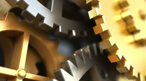 Clockwork or a machine inside. Closeup gears and cogs. Industrial 3d animation. Stock Footage 48586986