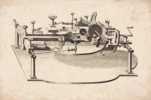 Clockwork Sully Wheel Cutting Machine Technical Diagram 1765 Stock-Illustration