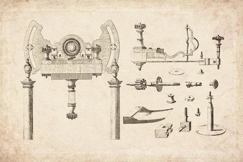 Clockwork Sully Wheel Cutting Machine Parts Technical Diagram 1765 Stock-Illustration