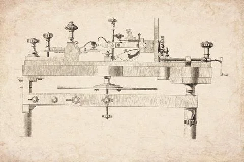 Clockwork Sully Wheel Cutting Machine Profile Technical Diagram 1765 Stock-Illustration