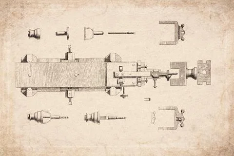 Clockwork Tooth Rounding Machine Parts Technical Diagram 1765 Stock-Illustration