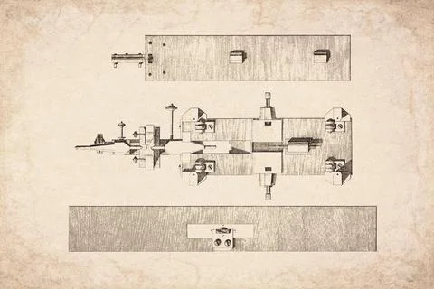 Clockwork Tooth Rounding Machine Plan Technical Diagram 1765 Stock-Illustration