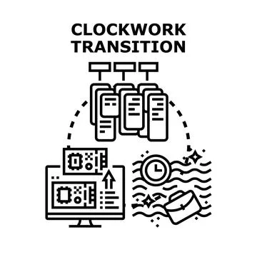 Clockwork transition process for digital business transformation Stock Illustration