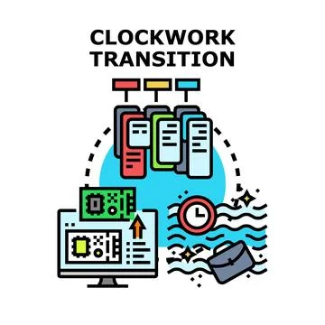 Clockwork transition process for digital business transformation Stock Illustration