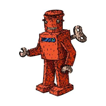 Clockwork wind up toy sketch hand drawn vector Stock Illustration
