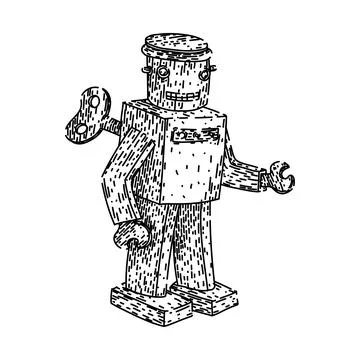 Clockwork wind up toy sketch hand drawn vector Ilustração Stock