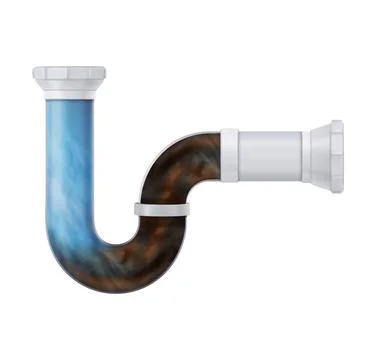 Clog and water in plastic sink drain pipe. Stock Illustration