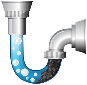 Clogged Drain Pipe with Cleaner and Bubbles Illustration イラスト素材