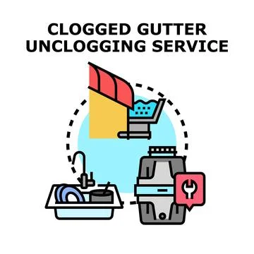 Clogged gutter cleaning and plumbing draining service vector icon Stock Illustration