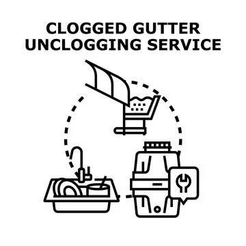 Clogged gutter cleaning and plumbing draining service vector icon Stock Illustration