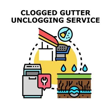 Clogged gutter unclogging service concept vector illustration Stock Illustration