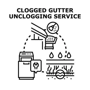 Clogged gutter unclogging service concept vector illustration Stock Illustration