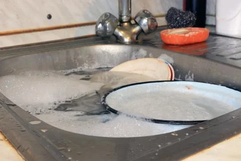 A clogged kitchen sink Foto stock