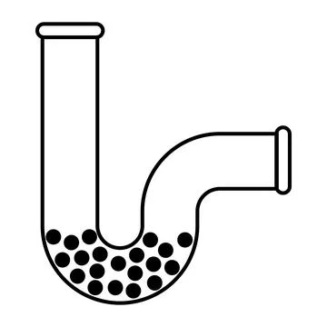 Clogged plumbing P trap pipe obstruction with accumulated solid debris Stock Illustration