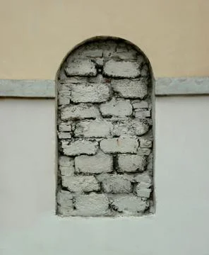 Clogged window with cinder block Foto stock