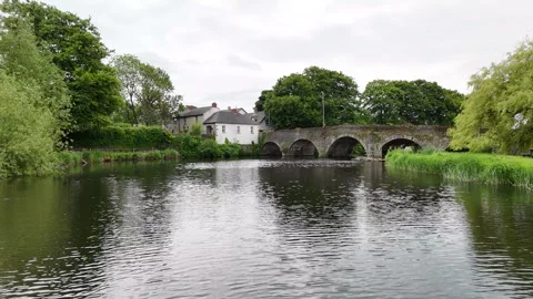 Clohamon Bridge Ancient Stone Arch Over River Slaney 4K 60fps Stock Footage 325671373