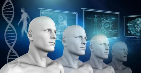 Clone 3D men with genetic DNA Stock-Illustration