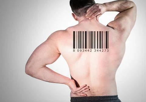 Clone man in row with barcode on back 스톡 사진