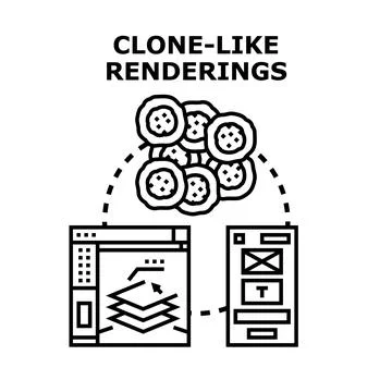 Clone like renderings creating identical digital assets for design Stock Illustration