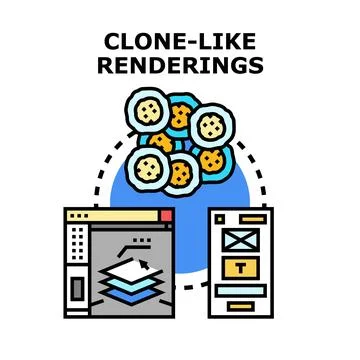Clone like renderings creating identical digital assets for design Stock Illustration