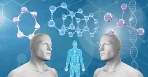 Clone twin 3D men with genetic DNA Stock Illustration