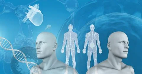 Clone twin 3D men with genetic DNA Stock Illustration