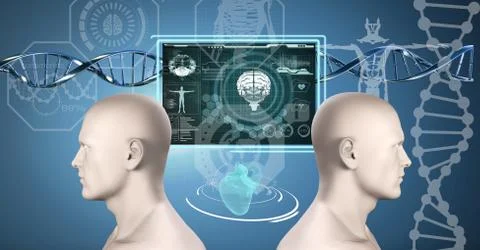 Clone twin 3D men with genetic DNA Stock Illustration