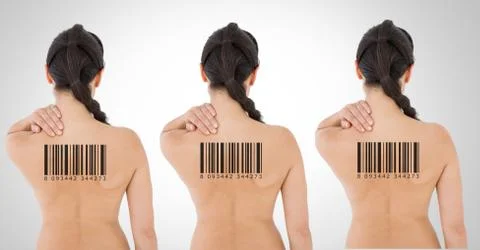 Clone women in row with barcodes on back Stock Photos