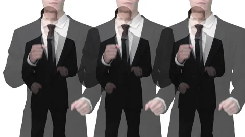 Cloned usinessman running against white Stock Footage 145455053