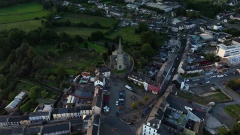 Clones Town, County Monaghan, Ireland, April 2023. Drone descends from a Stock Footage 281998710