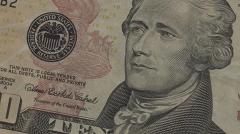 Close up of 10 dollar note, USD panning Stock Footage 39999855