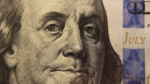 Close-Up of $100 Bill – Franklin Portrait and United States of America Text Stock Footage 297735977