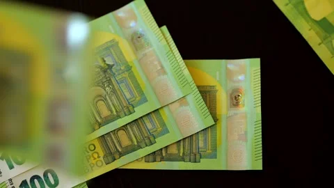 Close-up of 100 Euro banknotes Stock Footage 345833003
