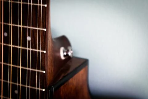 Close Up of 12 String Guitar Neck with Strap Pin Foto stock
