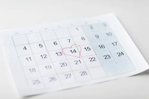Close up of 14th february date in calendar Stock Photos