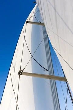  Close up of 2 white sails on a sailing ship in Ancona Italy Stock Photos